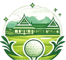 Icon of a golf ball on a tee with a clubhouse and mountains, representing Pattaya’s championship golf scene.