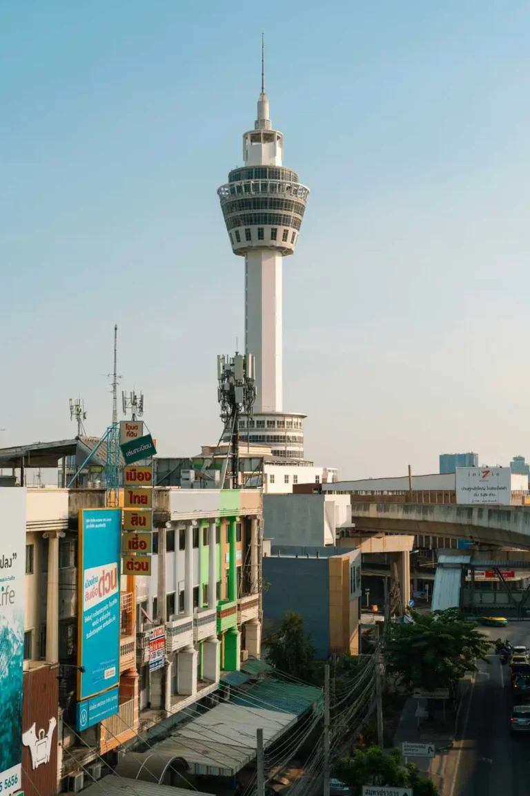 Bangkok suburb with airport tower at the back.