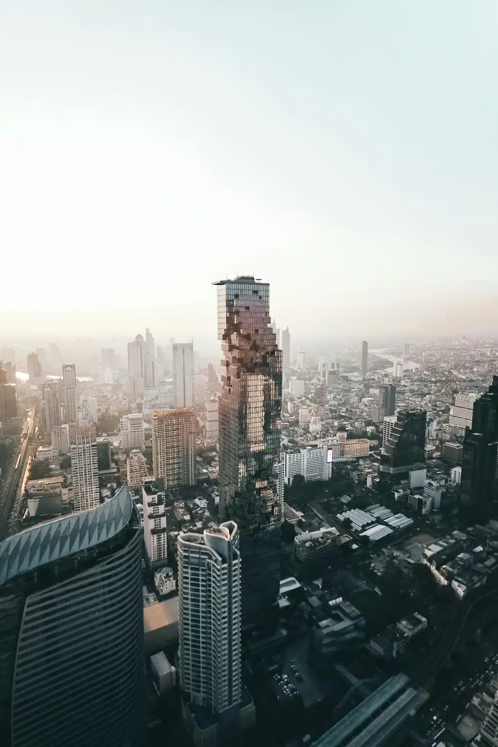 Bangkok city skyline with skyscrapers at sunset