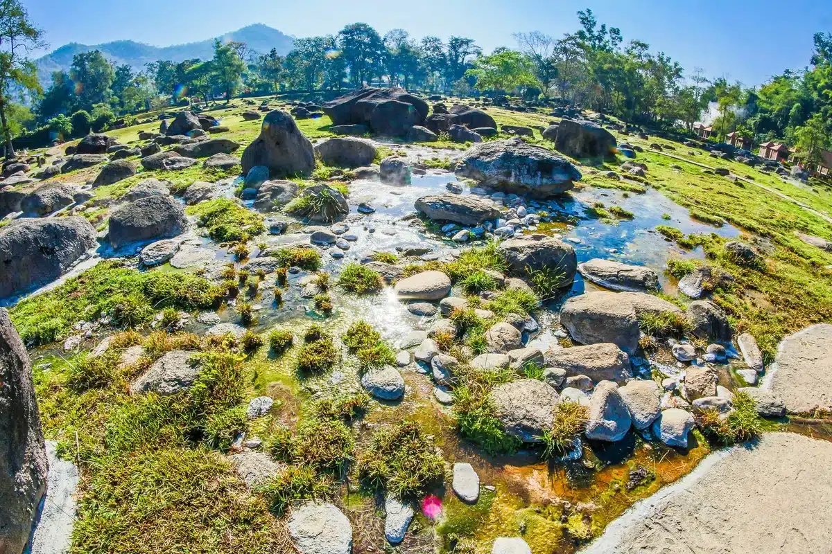 Rocky hot spring stream in San Kamphaeng, Chiang Mai