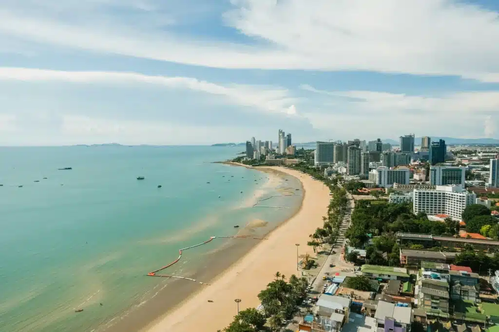 Aerial view of Pattaya Beach and city skyline in Central Pattaya
